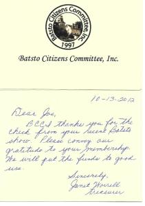 Thank you Note For 2012 Batsto Show