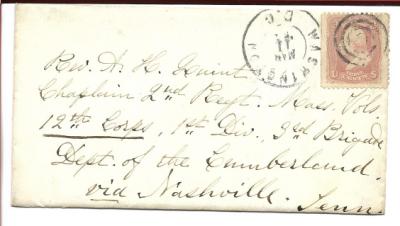 1864 Civil War Era Cover With Letter From Washington DC To Nashville, TN