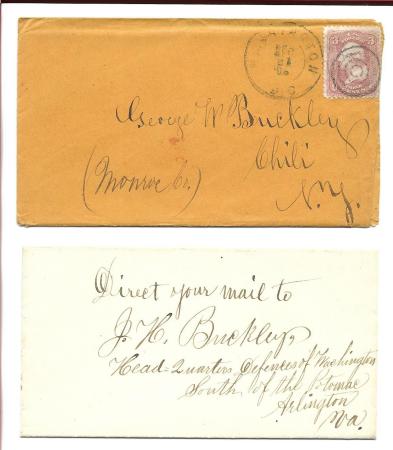 1863 Letter Sent to Chili, NY, Postmarked in Washington, DC