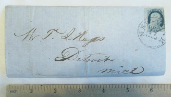 1858 Advertising  Folded Letter Sent FromNYC to Detroit, MI