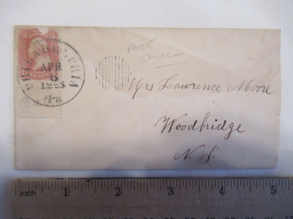 1863 Civil War Era Cover From Philadelphi, PA to Woodbridge, NJ