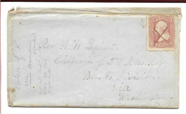 1862 Civil War Era Cover With Letter From Berkshire County, Mass To Washington, DC 