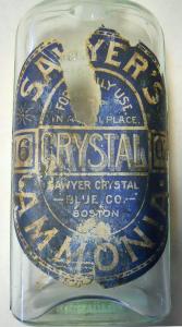 Label on the reverseof the Jones flask for Sawyer's Crystal Ammonia, Boston.