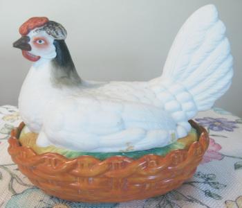 Porcelain Hen On Basket