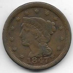 1847 Braided Hair Large Cent