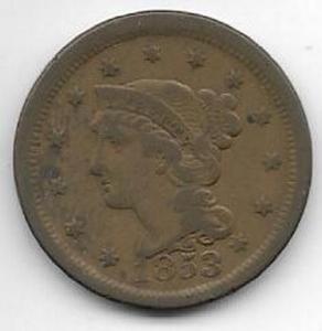 1853 Braided Hair Large Cent