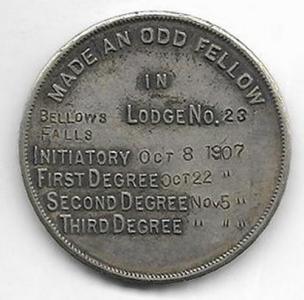 1907 Odd Fellow Lodge 23, Bellows Falls Token