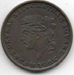 1857 P.B.&S. Devau's 156 Chatham Square N. York Merchant Token