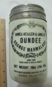 James Keiller & Sons, Dundee Orange Marmalade 5 Inch, Milk Glass