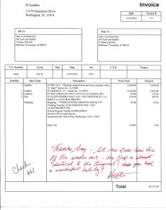 Invoice From PJ Saddles