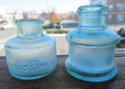 Pair Round Inkwells