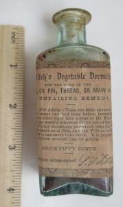 Fitch's Vegetable Vermifuge, NY OP 3 3/4 Inch