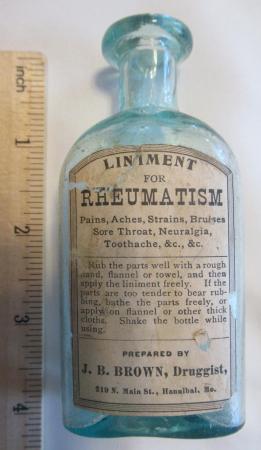 J. B. Brown, Druggist, Hannibal, Mo., Liniment For Rheumatism OP