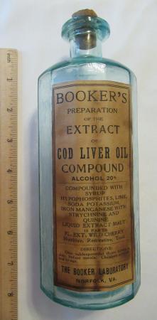 Booker's Extract Of Cod Liver Oil, Norfolk, VA OP 7 Inch