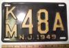 1949 NJ Automobile License Plate, Buff on Black