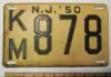 1950 NJ Automobile License Plate, Black on Buff