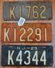 1926, 28 & 29 Middlesex County NJ Automobile License Plates