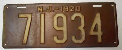 1920 NJ Automobile License Plate