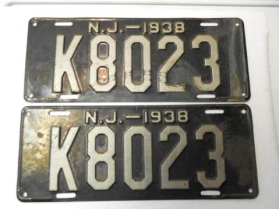 1938 Middlesex County NJ Automobile License Plate Set