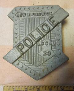 New Brunswick, NJ Police Radiator Badge Cast Aluminum Flag Holder