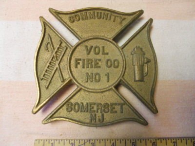 Community Volunteer Fire Company Number 1, Somerset, NJ Cast Bronze Flag Holder