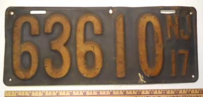 1917 NJ Automobile License Plate