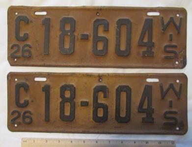 1926 Wisconsin Automobile License Plate Set