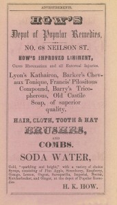 Ad for How's depot of Popular Remedies, 1855 New Brunswick, NJ Directory