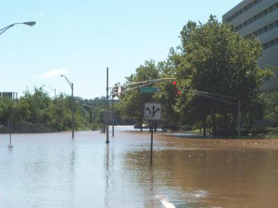 Looking up Burnet Street at Route 27 Intersection, Hyatt on Right