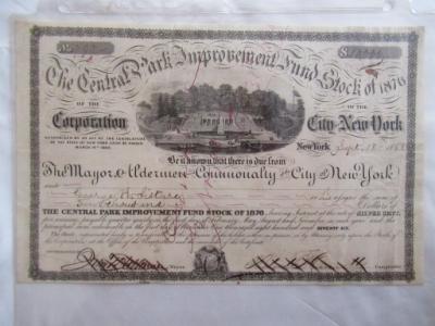 1868 Central Park Improvement Fund Stock of 1876