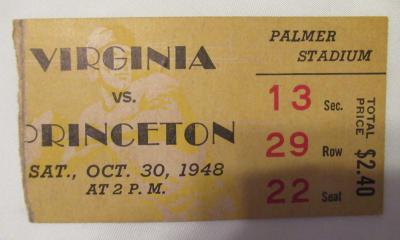 Virginia v Princeton Football Ticket October 30, 1948.