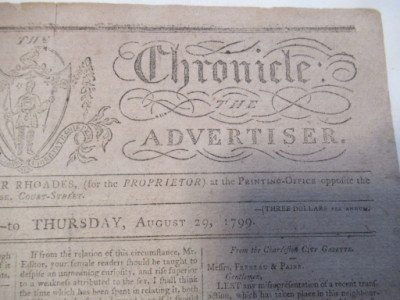 Independent Chronicle Universal Advertiser March 1798 Boston Mass