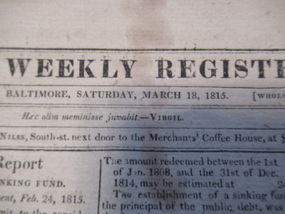 Niles' Weekly Register, Baltimore, March 18, 1815