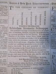 Udolpho Wolfe's Schiedam Aromatic Schnapps Advertisement