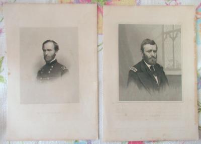 1860s Engraving of Union Generals W. T. sherman & U. S. Grant