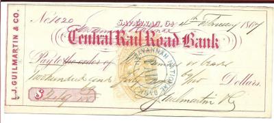 1864 or 7 Savannah GA RR Bank Draft