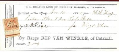 1865 Rip Van Winkle Barge Receipt