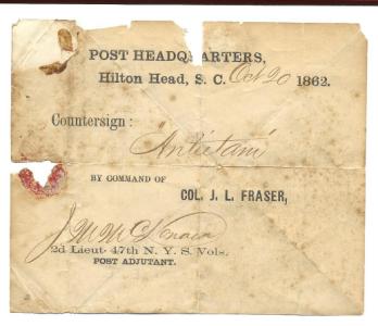 1862 Civil War Era Postal Document