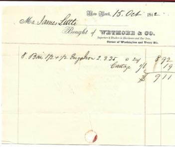 1842 Wetmore NYC Billhead