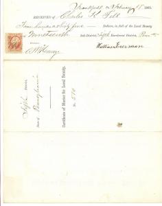 1865 Civil War Certificate of Muster, Frankford, Philadelphia, PA