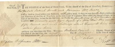 1792 NYC Sherrif's Court Summons