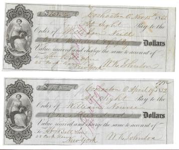 1851 & 1852 Coshocton, OH Bank Drafts