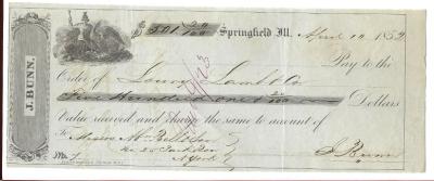 1852 J. Bunn, Springfield, IL Bank Draft