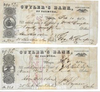 1852 Guyler's, Palmyra, NY  Bank Drafts