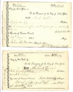 1813 & 1817 New York City Treasury Draft