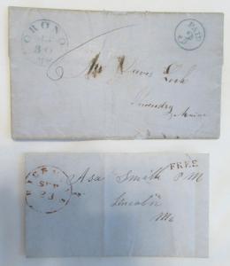 Maine Stampless Covers, Orono 1851, Richmond 1850