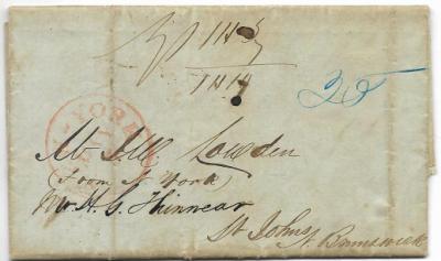 1845 NYC to St, John's NB via Steamer Ship Ronaldson