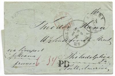 1854 Billhead, Rheihessen to Philadelpia via Steamer France